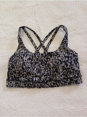 Lululemon Energy Bra Black & White Abstract Print Strappy Back Size 6